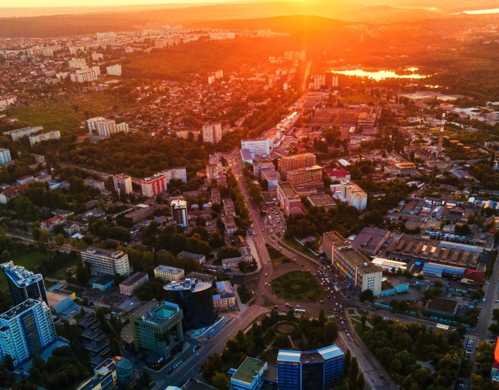aerial drone view of chisinau, moldova