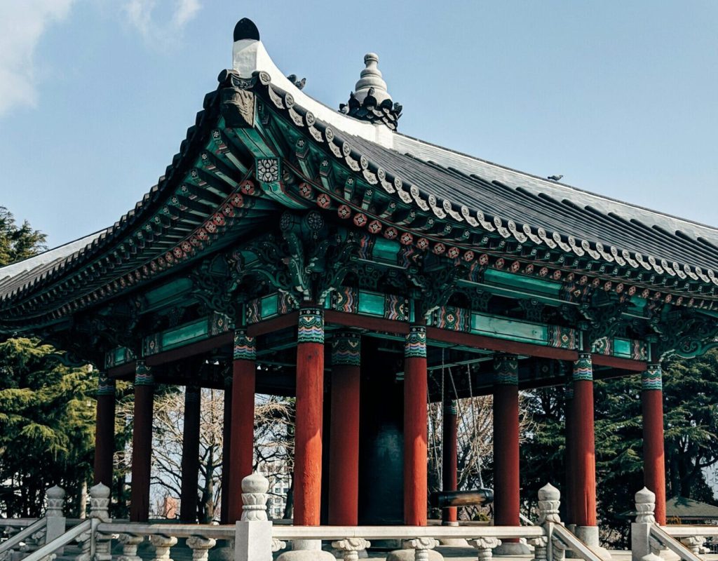 Beautiful traditional Korean pavilion architecture in Busan, a famous travel destination.